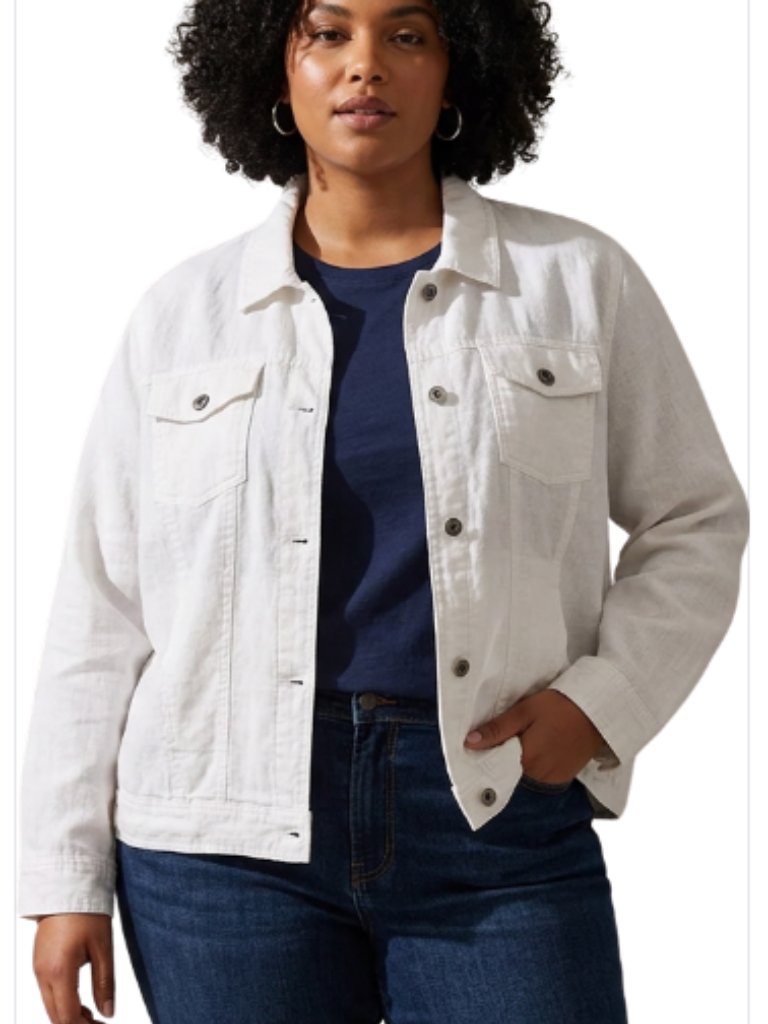 Jones & Co. 100% Linen White Button Front Collared Jean-Style Jacket Size 3x